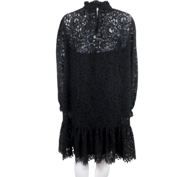 NWT J Crew Womens XL Black Lace Ruffle Neck Long Sleeve Knee Length Dress - Picture 4 of 6